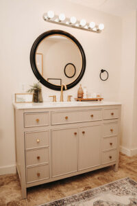 Bathroom vanity and sink in Bridal Cottage at Country Villa Weddings and Events.