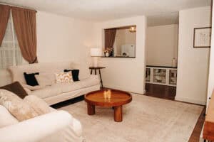 Interior view of living room in the Bridal Cottage at Country Villa Weddings & Events.
